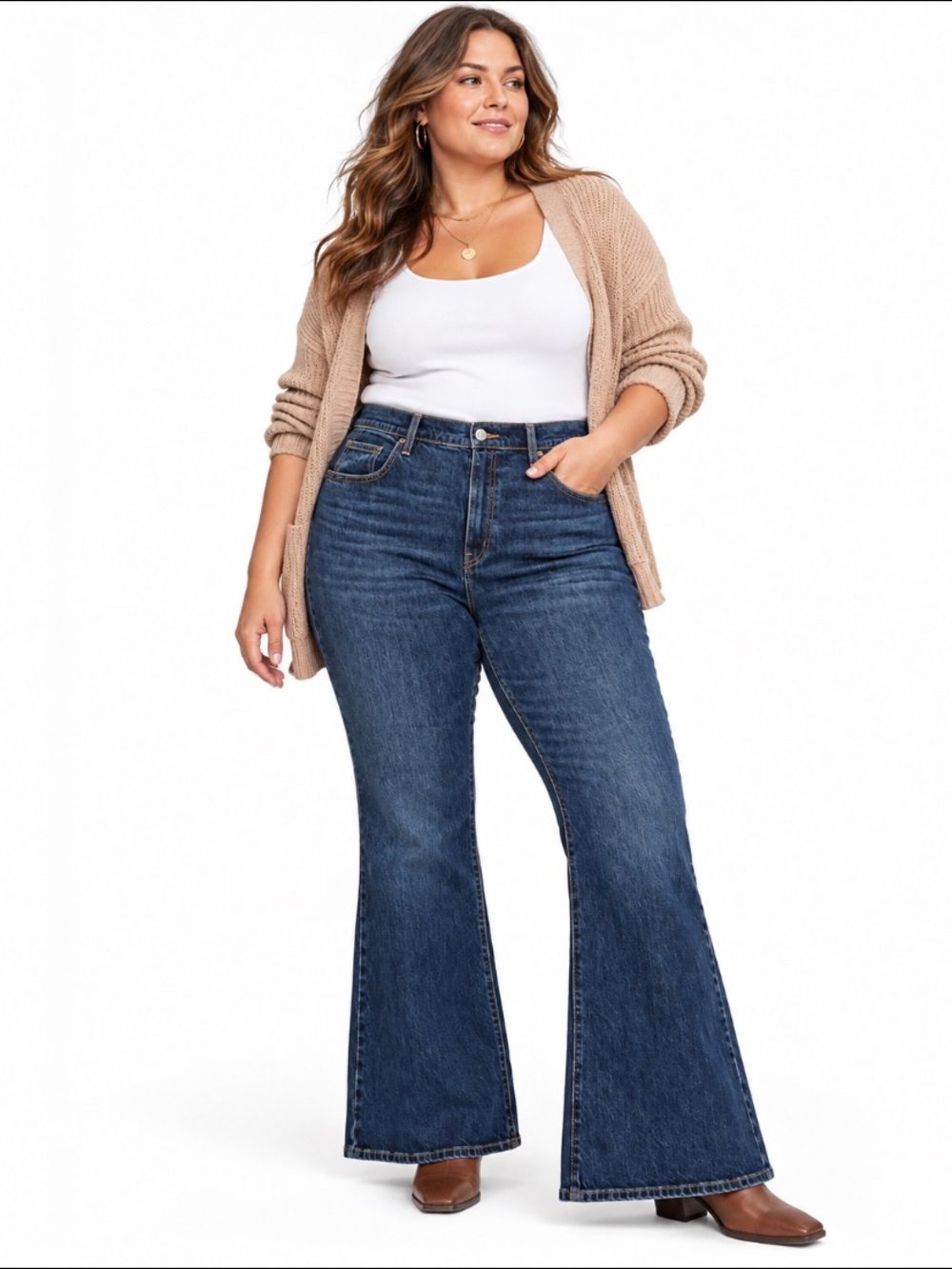 Levi's Medium Wash 70s High Rise Cowgirl Western Boho Flare Denim Jeans Size 18W